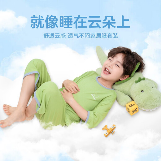 
Zuoxi children's pajamas boys summer clothing 2025 new summer boys home clothing set air conditioning suit green 160