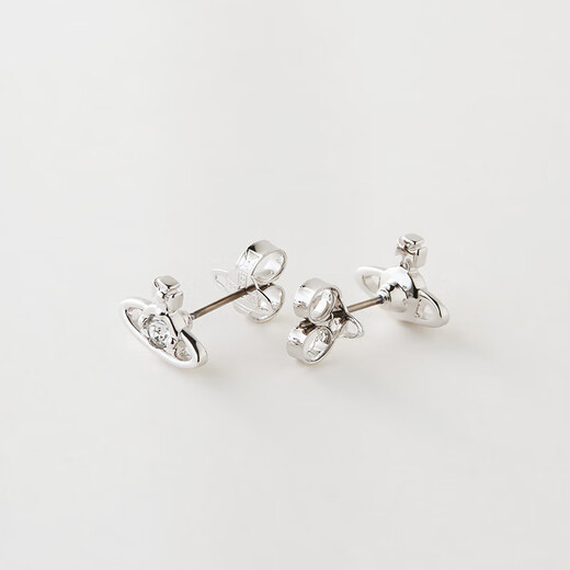 Vivienne Westwood Queen Mother Mini Saturn Earrings NANO SOLITAIRE Single Diamond Earrings for Men and Women Couples Silver