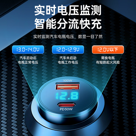 
Zhiguozhe car charger super fast charge 130W cigarette light converter plug high power multi-function fast car vehicle one tow two car suitable for Apple Android Huawei Xiaomi