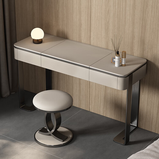 Jia Jia Huan minimalist light luxury dressing table high-end customized Italian style hidden flip with mirror solid wood bedroom dressing table high-end 1 meter dressing table + stool titanium gray stainless steel