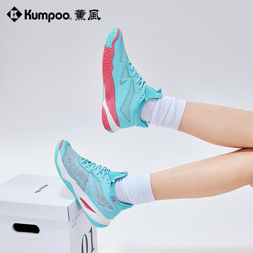 Xunfeng (Kumpoo) Houyi Pro Badminton Chaussures pour hommes et femmes Chaussures de sport fumé du vent fumé bouton rotatif bouton de choc amortisseur de badminton résistant aux chocs Houyi KH-G826-Hulu Blue / blanc 41 (265 mm)
