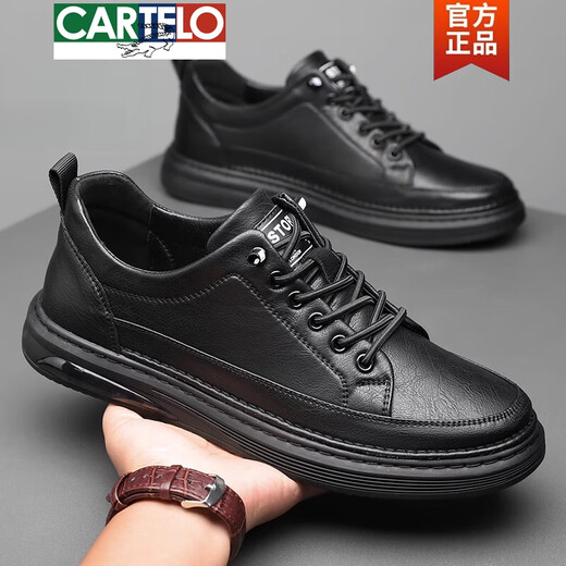 CARTELO men's shoes 2024 summer new genuine leather soft sole breathable casual leather shoes trendy versatile spring and autumn men's shoes black [6623] 41