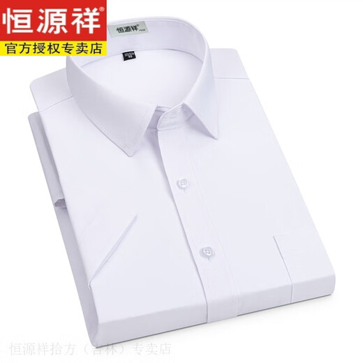 恒源祥新疆长绒棉衬衫男短袖弹力免烫抗皱时尚LOGO定制夏银行职业白衬衣 DX6623 38