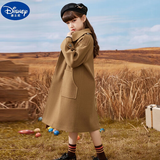 
Disney girls' woolen coat plus cotton children's woolen coat mid-length autumn and winter new style big children's fashionable girl college style milk tea color cotton style 120 size height 110-115cm Age 5-6 years old