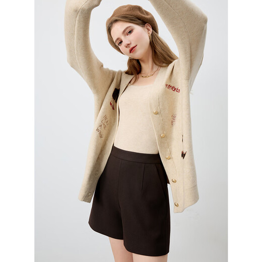Three-color autumn casual shorts, high-waisted, slimming, straight wide-leg pants, suit pants, commuter women, brown S 155/64A