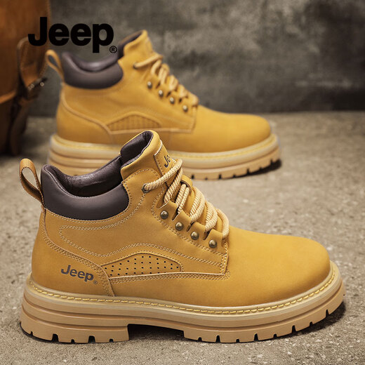 Jeep Jeep Jeep Mid-Top Kick-Kick Big Yellow Boots Summer para hombres Nuevas botas de trabajo de suela gruesa al aire libre Martin Boots Boots amarillo [Tamaño de zapato deportivo estándar] 42