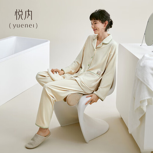 Yuenei Couple Pajamas Women's Autumn and Winter Winter Island Velvet Flannel Thickened Coral Velvet Home Clothing Men's Suit 480004 Milky Apricot Color Women's 2XL (Male 160-180 Jin Jin equals 0.5 kg / Female 140-160 Jin Jin equals 0.5 kg)