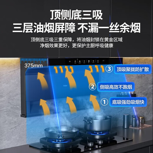 海尔抽油烟机30立方大吸力家用顶侧双吸油烟机燃气灶具炉灶套装厨房三件套一级能效以旧换新Leader 【450】25m³大吸力单烟机