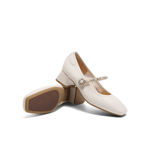 Belle buckle fashion Mary Jane shoes for women 25 spring new genuine leather fashion elegant shoes D4A1DAQ5 beige 37