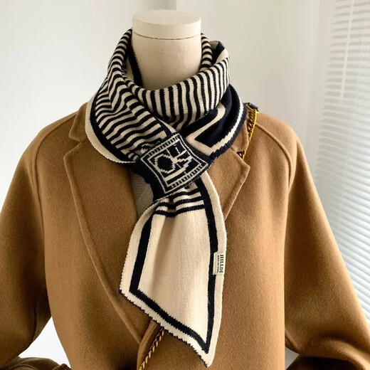 SOMUBAY千鸟格小围巾女冬季高级感2024新款假领子三角丝巾护颈围脖套礼物 卡其米（小熊） 均码