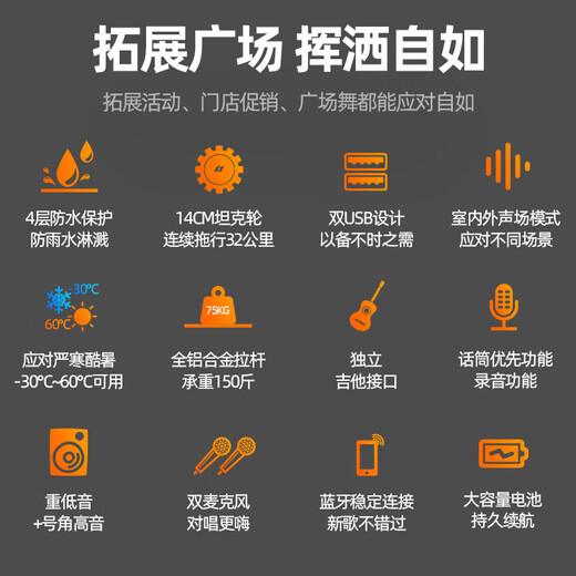 SANSUI outdoor karaoke special heavy bass square dance lever audio portable smart speaker multimedia conference with microphone 15-inch A15 electric acoustic guitar folk instrument speaker