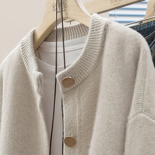 Sibaishe Single-breasted Knitted Cardigan Women's 2026 Spring New Round Neck Loose Warm Sweater Jacket