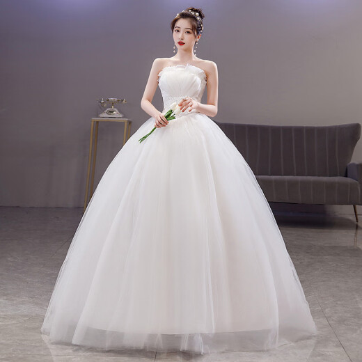 French light wedding dress, forest style travel photography, satin white tube top female bride 2024 new style simple temperament, waist slimming white XS
