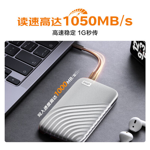 
Western Digital (WD) NVMe Mobile Solid State Drive My Passport SSD Version Type-C Interface 1050MB/s Mobile laptop external external connection anti-fall Encrypted backup Shining Silver High-speed encryption [2TB]