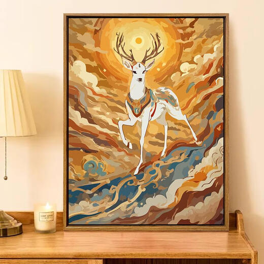 Drei-Akzent-Tiger Dunhuang Göttliches Tier neun farbiger Hirsche Digitalölmalerei 2024 Neues DIY-Farbmalerei handgemaltes Füllungs-Acrylmalerei