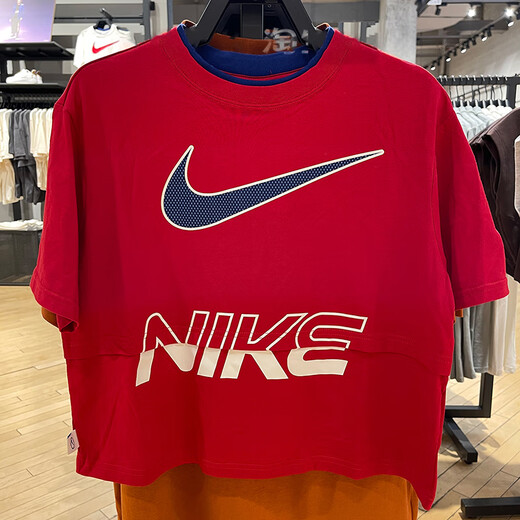 耐克（NIKE）短袖T恤女装2025夏季新款运动服针织透气圆领休闲上衣半袖 纯棉HF6291-687红色 S