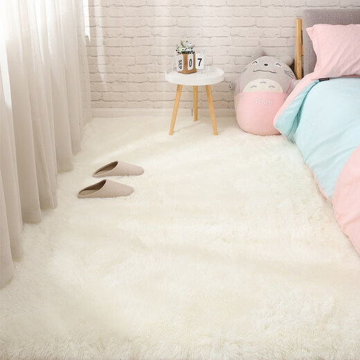 Hua Feihua Nordic ins style girly white plush bedroom bedside living room coffee table carpet customized full-cover carpet off-white upgraded thickened 200x300 cm