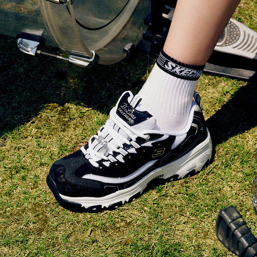 Skechers 10th anniversary panda shoes for women in autumn and winter thick-soled diamond commemorative dad shoes 12241 12241-BKW 36.5