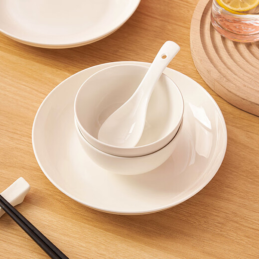 Youlaifu ceramic tableware set pure white bowls and chopsticks household underglaze color dishes set 8-piece set for two people