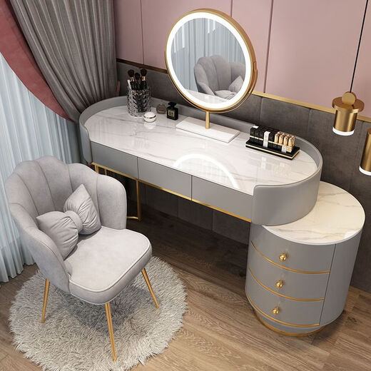 Jueyue Nordic dressing table light luxury high-end new Internet celebrity dressing table bedroom modern simple retractable storage cabinet integrated ZF fence white with gray 80 table + cabinet + smart mirror + chair
