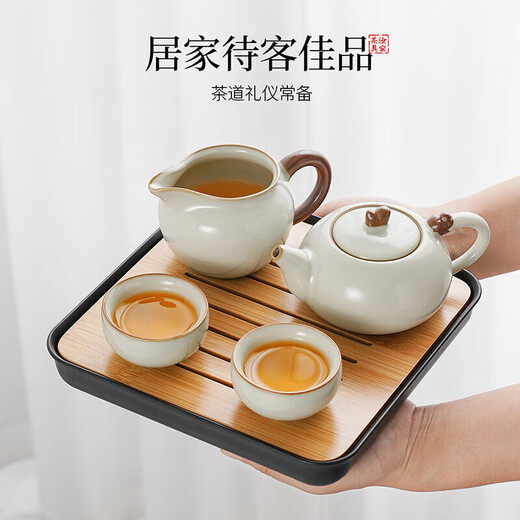 Chuwu Ru Kiln Kung Fu Tea Set Small Home Hotel Office Light Luxury High-end Teapot Tea Tray Personal Tea Drinking Set