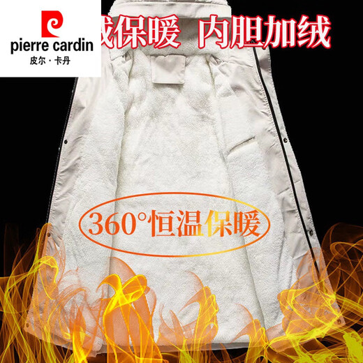 Pierre Cardin windbreaker men's spring and autumn mid-length khaki casual coat new coat men's style plus velvet and thickening 8029-black plus velvet 4XL