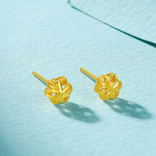 Liuguifu Jewelry Yellow 18K Gold Earrings for Women Silk Plum Blossom Simple K Gold Earrings Earrings EK0200047