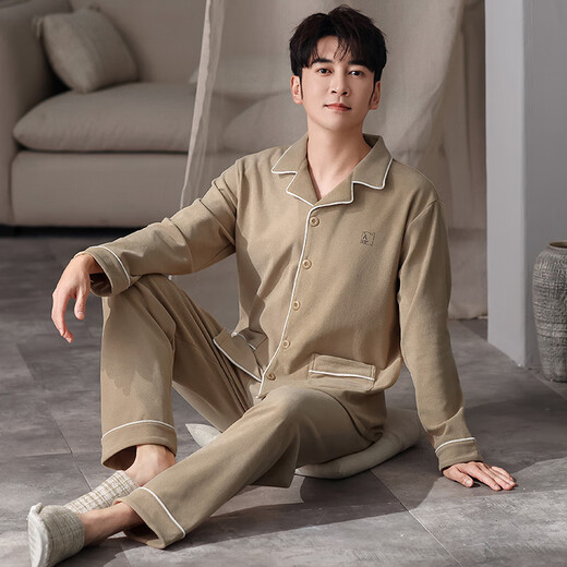 Catman (MiiOW) men's German velvet pajamas men's autumn and winter thickened heating and warm cardigan long-sleeved casual home clothes set 26M9195 L