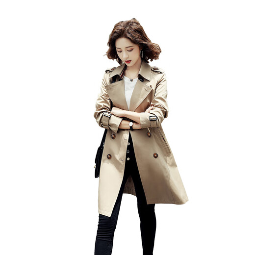 Aoduo windbreaker jacket for women 2025 new women's small mid-length spring and autumn coat AT3212 khaki M
