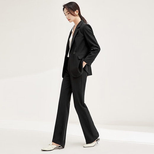 Shandubila Professional Commuting Suit Women's Spring and Autumn Formal Suit Jacket Pants Interview Two-piece Set Black M