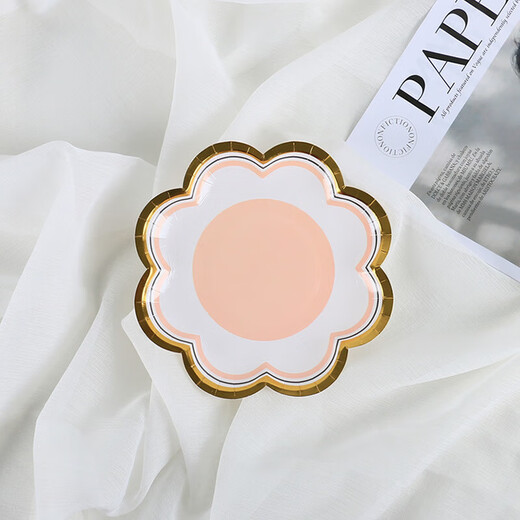 Haofanjie disposable color paper dinner plate food grade birthday tableware dessert snack plate bone plate large plate 7 inch purple petal paper plate 10 pieces