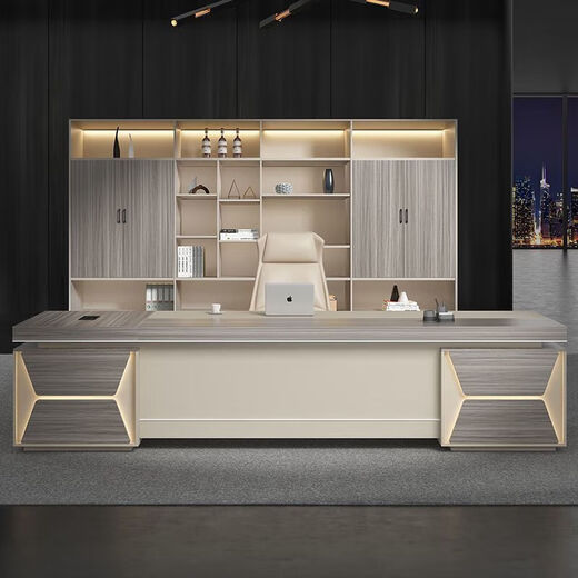 Boss desk and chair combination President desk executive desk simple modern double cabinet executive desk light luxury manager desk McKinley + Khaki installation consultation customer service 1.6 meters without side cabinets