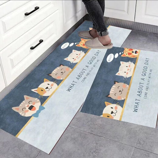 Mihou kitchen special floor mat household water-absorbent, oil-absorbent and dirt-resistant floor mat long non-slip and wear-resistant kitchen mat supports customization simple rainbow-dark blue 40*120 cm single piece/water-absorbent and oil-absorbent