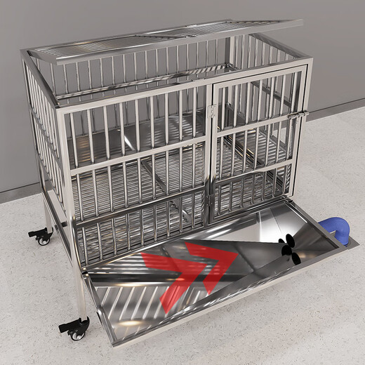 HKML stainless steel dog cage, large dog cage, medium-sized dog cage with separate toilet flushing funnel tray, small dog kennel, mother and child cage - length 150*width 100*height 135cm, stainless steel 202 hollow round tube cage + skylight + funnel tray - dog bowl included