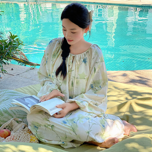 Fairy Yi avec poitrine de cheminée intégrée pour les femmes au printemps et à l'automne à manches longues Cotton Yarn Casual peut être porté à l'extérieur en pyjamas de style chinois et vêtements à domicile 13063 m