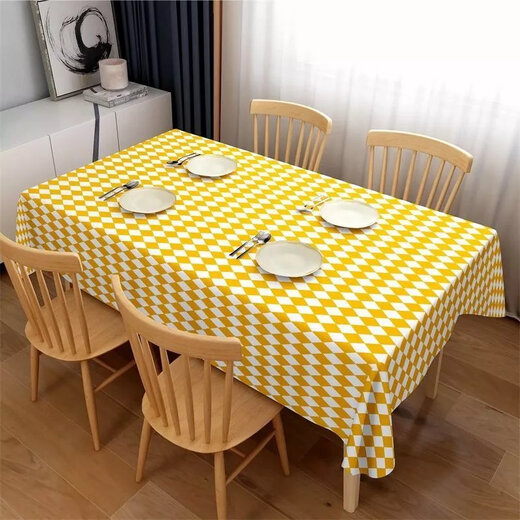 Selected PVC plastic tablecloth, anti-scalding, anti-oil, no-wash tablecloth, girly heart ins rectangular dining table, PVC yellow diamond grid 100*160CM (commonly used for coffee tables)
