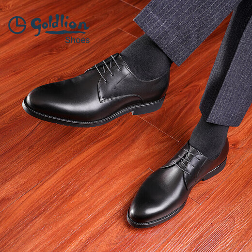 Goldlion Men's Shoes Business Formal Shoes Autumn and Winter Soft Banquet Wedding Shoes Comfortable Derby Leather Shoes 50274043201A Black 42