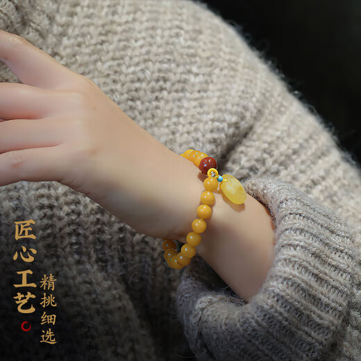 Longyin natural beeswax bracelet amber bracelet for women Baltic men with turquoise southern red birthday gift CS 8MM beeswax bracelet hanging lock