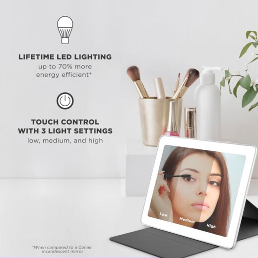 CONAIR LED fill-in light makeup mirror, foldable flat mirror, 1X/5X magnifying glass, travel portable USB charging, beauty live broadcast fill-in light, gift BERC20