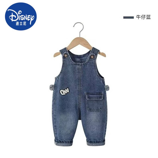 Disney baby denim overalls 2025 spring and summer style for children, boys and girls, 1 to 3 years old, stylish loose overalls for outer wear, blue overalls, size 90, height 90, detachable