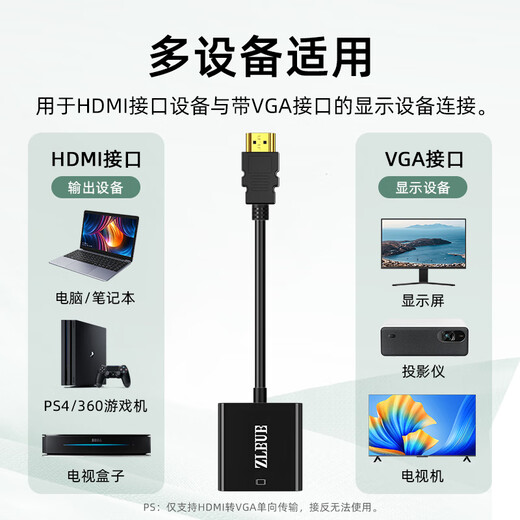 值计HDMI转VGA转换器线 高清视频转接头适配器 笔记本电脑盒子电视显示器投影仪连接线黑色0.2米 Z102A