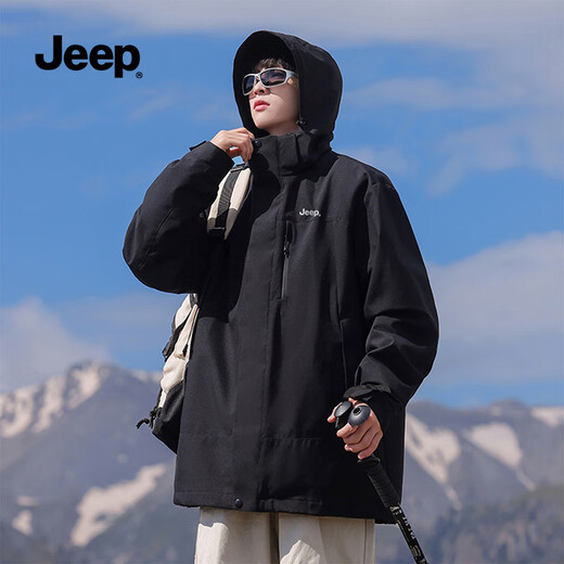 Jeep (JEEP) Assault Jacket Autumn and Winter Same Style Outdoor Three-in-One Windproof and Velvet Jacket for Men and Women Couples Black XL