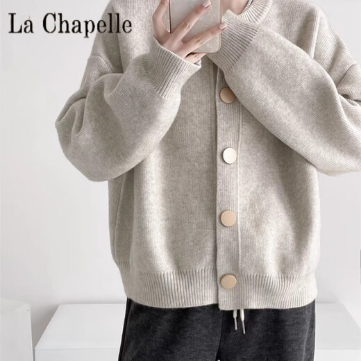 La Chapelle 2024 Early Spring Design Single-breasted Solid Color Knitted Sweater Jacket Cardigan Lazy Loose Round Neck Top for Women Pure 100 Automatic Heating Floral Coffee Color Same Style in the Store Pure 100 Automatic Heating L Recommended 105-120 Jin Jin equals 0.5 kg