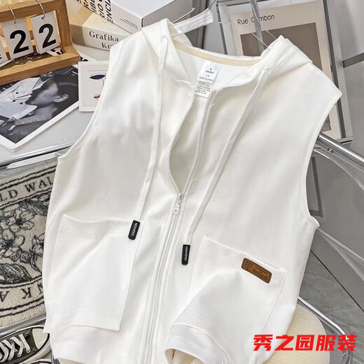 Le nouveau sweat à gilet sans manches de Van Zhesha pour le printemps, une veste cardigan à capuche pour femmes de style gilet à gilet glissé de style coréen top 841 Clip de cheval en laisse blanche 2xl 180