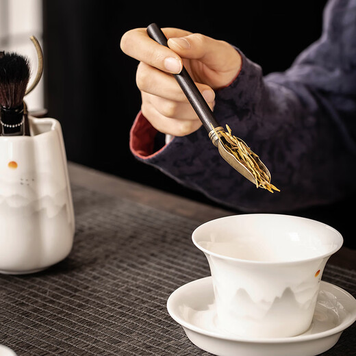 Porcelain brand tea set Jade Porcelain Tea Ceremony Six Gentlemen Household Tea Set Accessories Tea Spoon Tea Clamp Tea Needle Pot Pen Tea Cylinder Set Suet Fat Jade Porcelain <The Rising Sun> Six Gentlemen Tea Ceremony