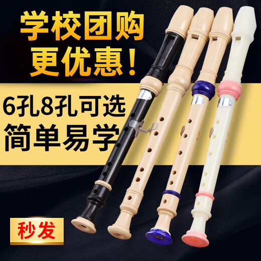 杉贝竖笛德式高音8孔6孔小学生用儿童初学入门八孔六孔笛子乐器 (布袋)粉6孔+纸质资料