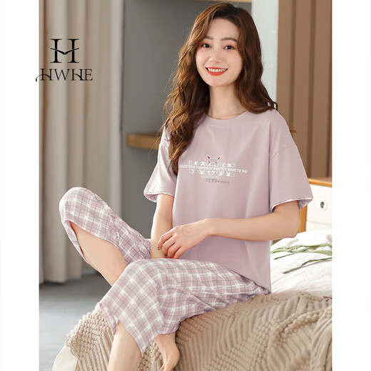 HWHE轻奢品牌短袖睡衣女纯棉2025夏季薄款新款休闲洋气减龄家居服套装 12052橘粉 XL (170码)建议穿着体重120-140