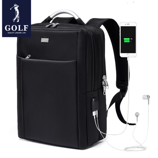 Golf GOLF backpack, multifunctional, can hold 14-inch laptop bag, large capacity business men's backpack, headphone hole, USB interface, black