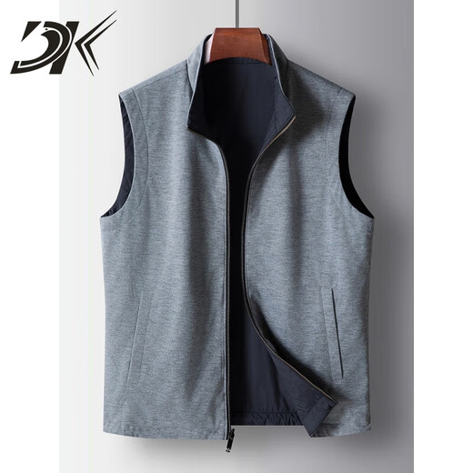 DK品牌男装双面穿马甲男士柔顺立领百搭休闲无袖夹克衫春秋背心外套 蓝色 2XL /185