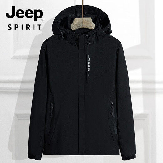 Jeep (Jeep) Chaqueta de carga de la chaqueta para hombres y otoño se puede quitar de la chaqueta de sombrero al aire libre a prueba de viento a prueba de agua, a prueba de manchas, negros delgados 6626-men 80-100Jin [Jin equivale a 0.5 kg]
